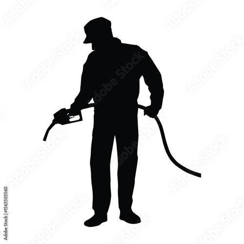 Silhouette of a Worker Holding a Fuel Nozzle