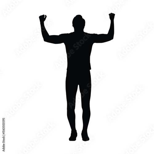 Silhouette of Victorious Person Raising Arms in Celebration or Achievement