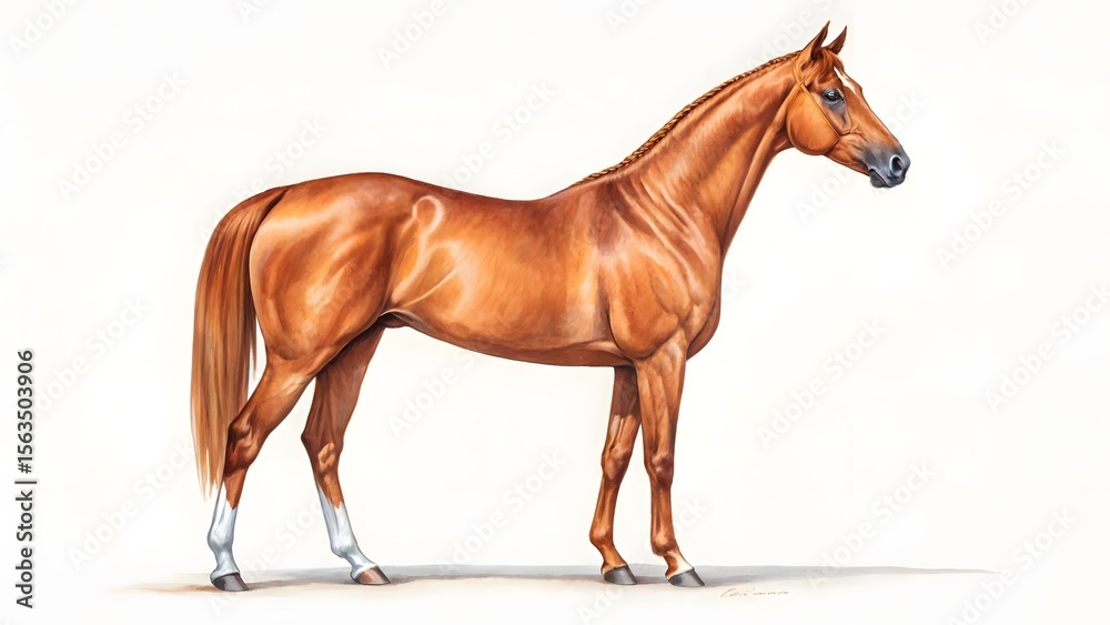 Fototapeta premium Watercolor painting of a chestnut horse