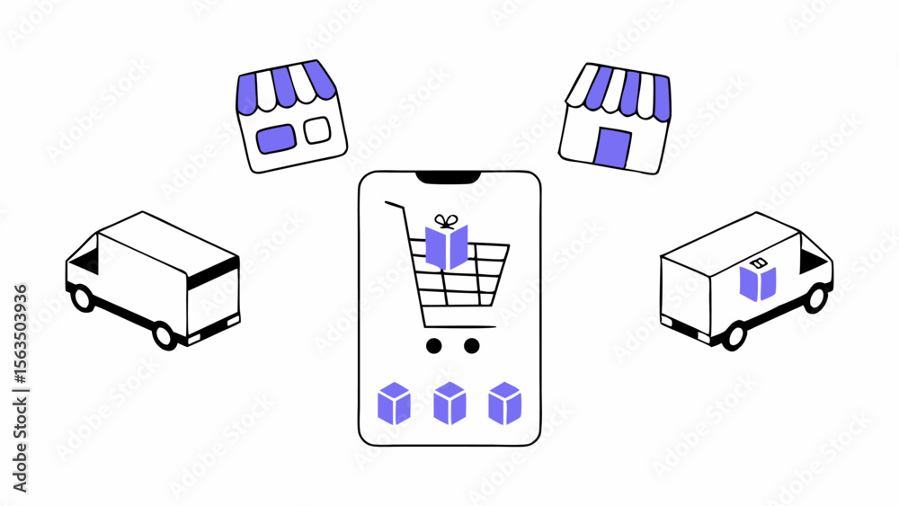 Fototapeta premium Shopping App Concept Illustration – Flat Vector Mobile Design Online Shopping App Interface – Adobe Illustrator Artwork