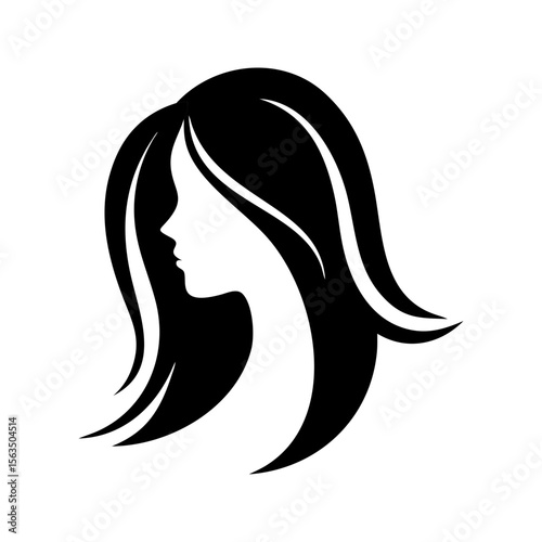 Vector art of profile view of a woman with long wavy hair 