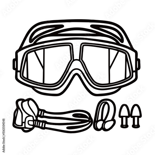 silhouette image of swimming goggles on white background