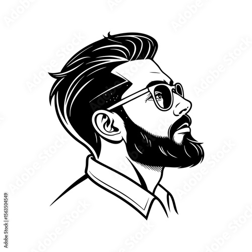 Vector art of profile view of a stylish man with a beard and sunglasses 