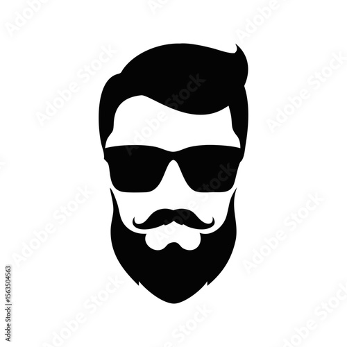 Vector art of closeup of a mans face with a beard, mustache and sunglasses