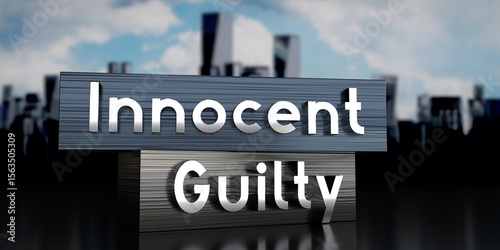 Foto Innocent, guilty - metal blocks and skyscrapers - 3D illustration