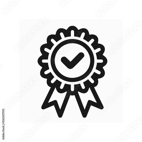 A black and white award or certification icon with a check mark.