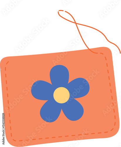 sewing piece of fabric with needle and thread, handcraft illustration