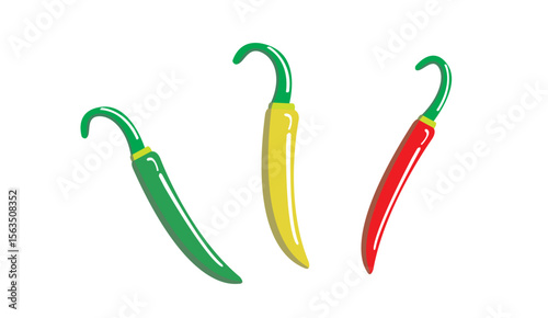 Colorful Chili Pepper Vector Illustration – Red, Green, Yellow