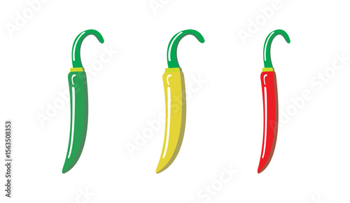 Colorful Chili Pepper Vector Illustration – Red, Green, Yellow