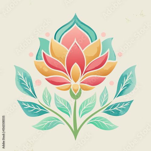 Watercolor Floral Alpona Design with Brush Effect for Visiting Card