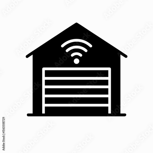 Solid icon of smart garage with Wi-Fi – connected door automation concept