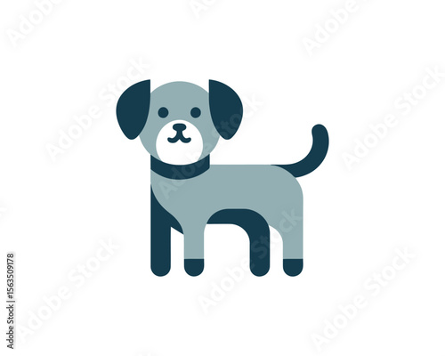 Simple geometric dog illustration in blue and grey