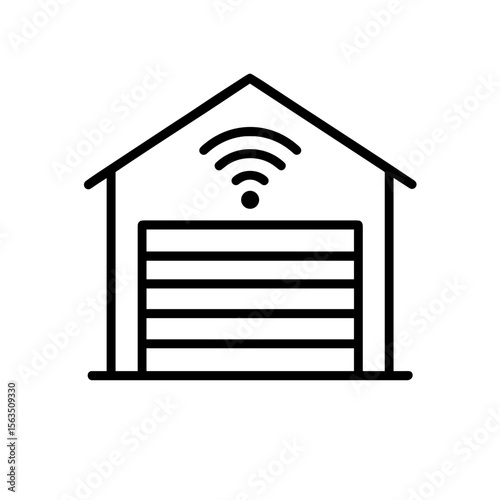 Outline icon of smart garage with Wi-Fi – connected door automation concept
