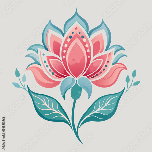 Watercolor Floral Alpona Design with Brush Effect for Visiting Card