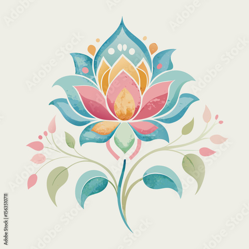 Watercolor Floral Alpona Design with Brush Effect for Visiting Card