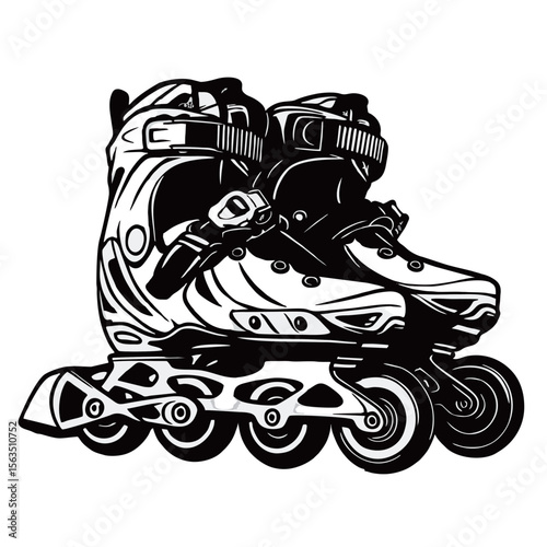 silhouette image of roller skates on white background
