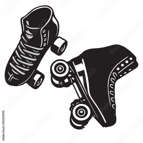 silhouette image of roller skates on white background