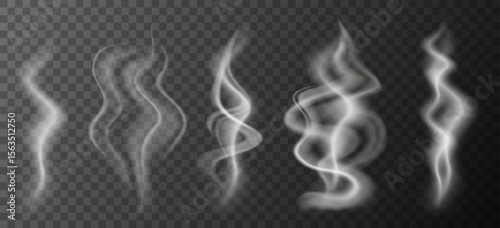 Realistic steam and smoke with soft transparent flow and natural motion for design overlays hot drinks or food