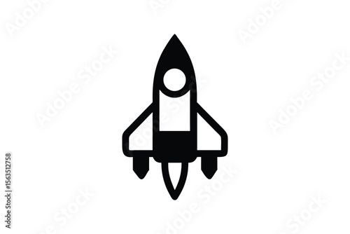 Simple Black Rocket Icon for Space Exploration or Technology
