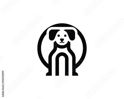 Minimalist black and white dog logo design