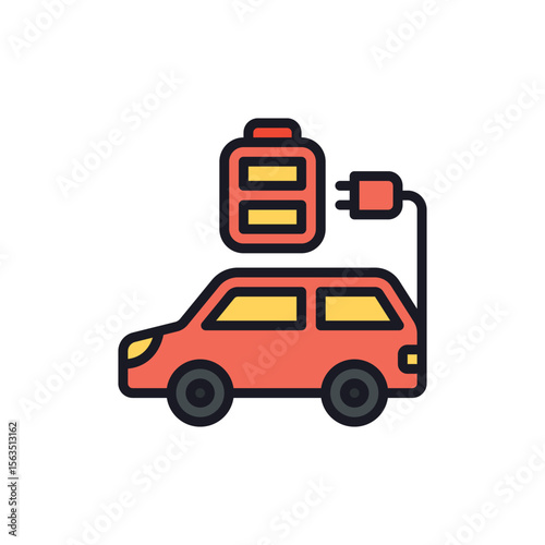 Illustration of electric car charging icon vector illustration for ev vehicles and sustainable transport design with battery vector