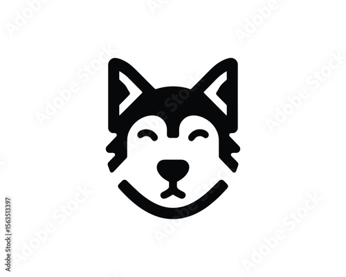 Happy husky dog face icon black and white