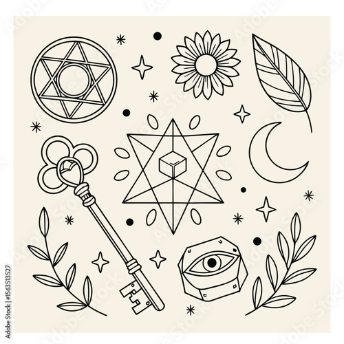 Mystical Symbols Celestial Elements Botanical Accents