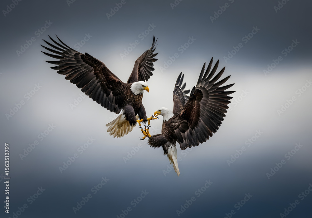 Obraz premium Two Bald Eagles Clashing in Mid-Air