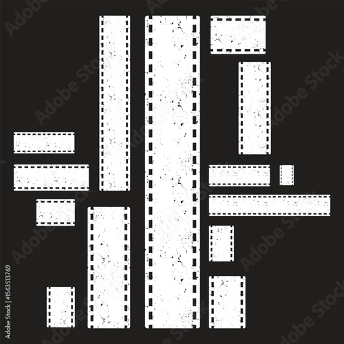 Film reel icon set. Black movie reel icon in vintage style. Old retro reel with film strip collection. Vector illustration
