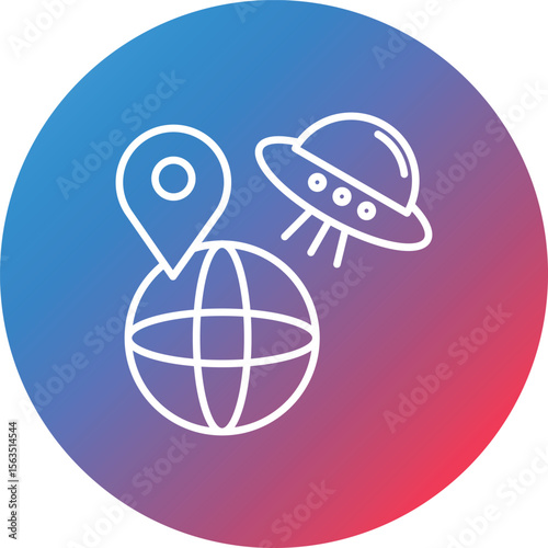 UFO Earth Line Gradient Circle Background Icon
