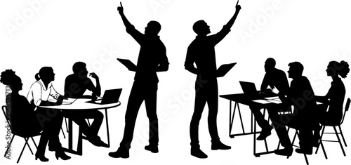 Business Leader Presenting to Team in Meeting Silhouette - Vector Set
