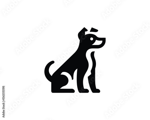 Simple black dog silhouette sitting and looking up