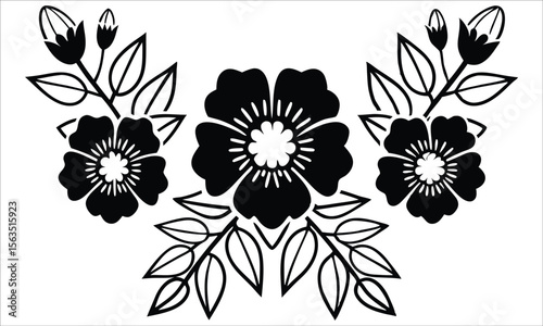 Floral arrangement with blooming flowers and buds leaves