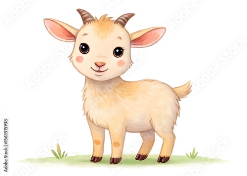 Wallpaper Mural Cute watercolor baby goat standing on green grass with white background Torontodigital.ca