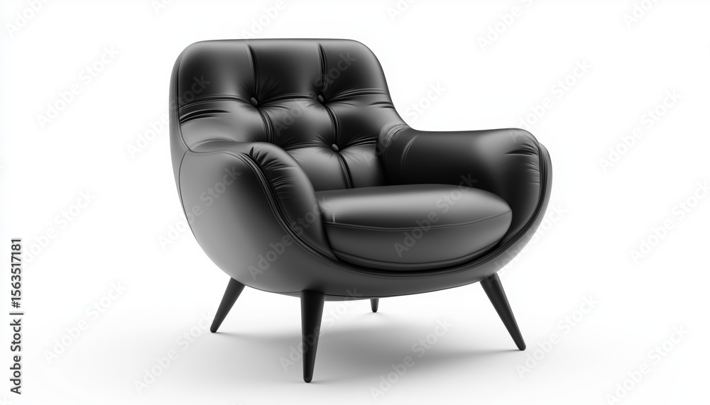 Naklejka premium Elegant Black Leather Armchair Against White Background: Luxurious Piece Of Furniture Adds Contrast And Style To Any Room Setting.