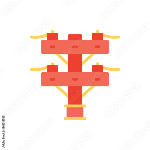 Illustration of illustration of a red power pole with yellow wires for electricity transmission and distribution network vector