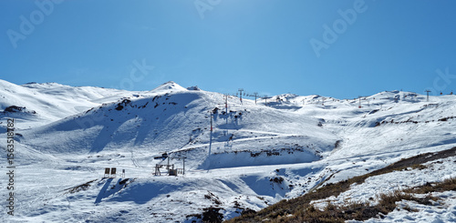 Photography Valle nevado snow covered mountains in winter, Santiago, Chile