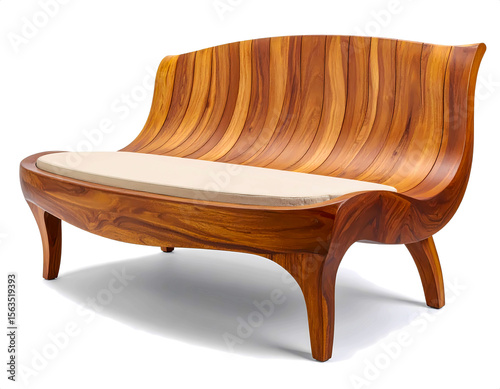 Curved Teak Outdoor Bench with Organic Tropical Design