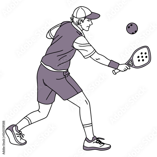 Man playing pickleball forehand isolated on white sports athletic
