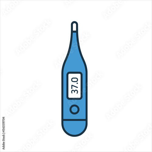 Modern Thermometer: A sleek and minimalist illustration of a digital thermometer, showcasing the device's key features. conveying a sense of precision and reliability.