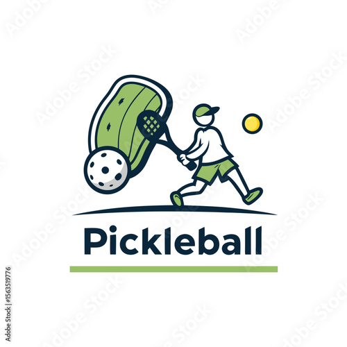 Pickleball player hitting ball with racket on court sport game