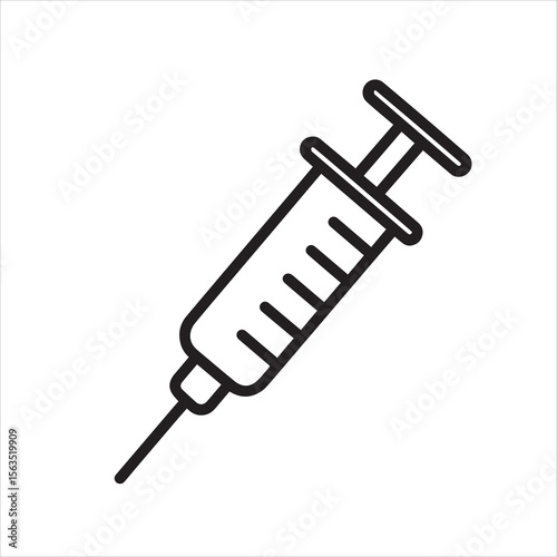 Vaccine Syringe: A precise and detailed line drawing of a medical syringe, symbolizing health, science, and inoculation.