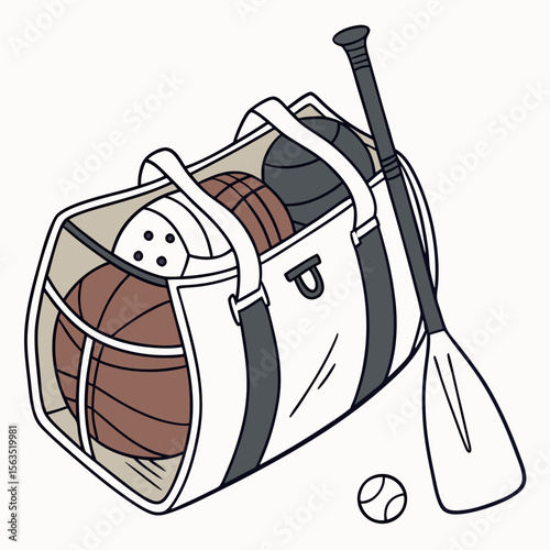White sports bag with brown balls and black paddle vector