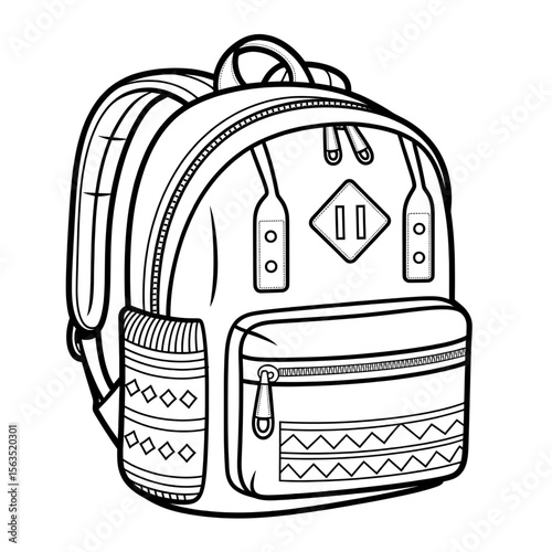 vector illustration of a backpack coloring page