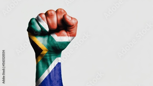 Fist raised in solidarity painted with South African flag on Nelson Mandela Day