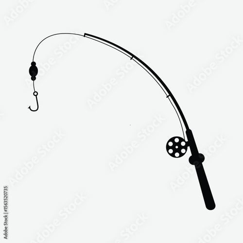 Modern black fishing rod silhouette vector. Ideal for ocean fishing, tourism, spinnerbait logo, outdoor gear, and relaxation-themed design projects. EPS, AI, PNG formats available.