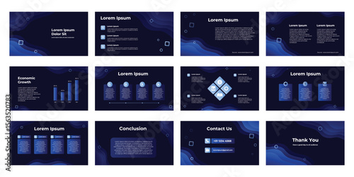 modern presentation template featuring a refreshing design that combines light and dark blue, suitable for company presentations, school projects, and product promotions