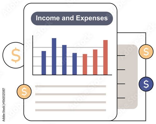 A Bar Chart Comparing Income Versus Expenses Using Color Coded Bars for Budget Tracking and Financial Analysis in a Clean Minimal Infographic Design
