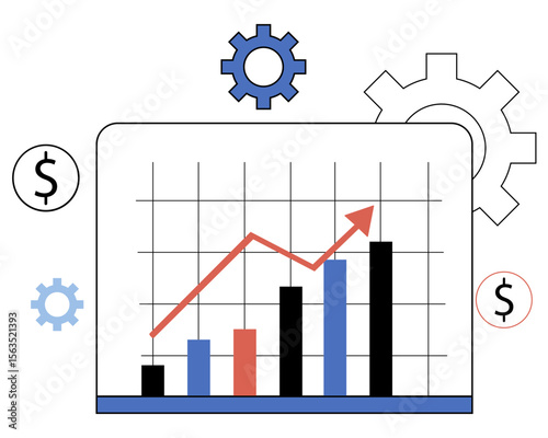 Graph Showing Fluctuating Monthly Operational Costs With Factory and Gear Icons for Business Expense Tracking in a Clean Flat Vector Design