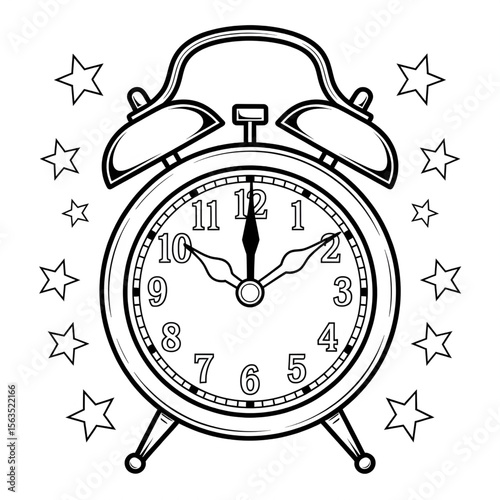 vintage alarm clock coloring page line art